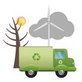 Green truck of recycling on ecological landscape