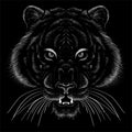 The Vector Logo Tiger For Tattoo Or T-shirt Design Or Outwear.  Hunting Style Big Cat Print On Black Background.
