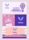 Vector logo for tourist trip. Color wings the sky. Internet bann