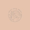 Vector logo in trendy linear minimal style, emblem for beauty studio and cosmetics - female portrait, beautiful womans Royalty Free Stock Photo