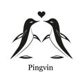 Vector Logo of two penguins in love with a heart. Black and white concept. Royalty Free Stock Photo