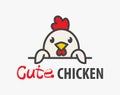 Vector Logo of ÃÂute funny smiling cartoon chicken. Modern humorous logo template with image of the rooster. Poultry farm logo.