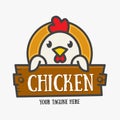 Vector Logo of ÃÂute funny smiling cartoon chicken. Modern humorous logo template with image of the rooster. Poultry farm logo..