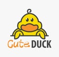 Vector Logo of ÃÂute funny smiling cartoon duck. Modern humorous logo template with image of the goose. Poultry farm logo.