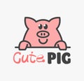 Vector Logo of ÃÂute funny smiling cartoon pig. Modern humorous logo template with image of the pork. Butchery logo