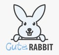 Vector Logo of ÃÂute funny smiling cartoon rabbit. Modern humorous logo template with image of the bunny. Butchery, veterinary.