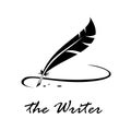 Vector logo writer. Signature with inkwell o bird pen