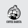 Vector logo young man coffee barista