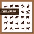 Vector logos of American food, a large set of vectors icons of heads of farm animals Royalty Free Stock Photo