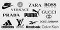 Vector logos of popular clothing brands such as: Chanel, Louis Vuitton, Prada, Gucci, Fendi, Hugo Boss, Calvin Klein, Nike, Reebok Royalty Free Stock Photo