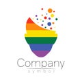 Vector logotye symbol of human head. Person face. Rainbow color isolated on white. Concept sign for business, science