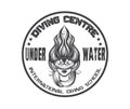 Vector logotype for diving centre with hand drawn illustration of female diver