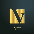 Vector logotype. Sign initial letter V. Logo for business company. Creative golden symbol