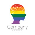 Vector logotype symbol of human head. Profile face logo. Rainbow color isolated on white . Concept sign for business