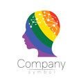 Vector logotype symbol of human head. Profile face logo. Rainbow color isolated on white . Concept sign for business