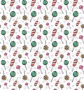 Vector lollipops seamless pattern. Cartoon doodle sweet candy ba