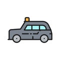 London cab, traditional public transport, taxi flat color line icon.