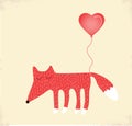 Vector love card with a fox, Valentines day illustration