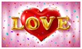 Vector. love gold ballons text - pink background - red heart in the air confetti colorfull Royalty Free Stock Photo