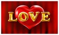 Vector. love gold ballons text - red background - red heart in the air Royalty Free Stock Photo