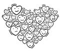 Vector love heart character faces with cartoon heart shape