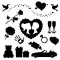 Vector love icons set of 14 editable filled valentines silhouette signs on white