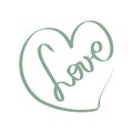 Green Vector love illustration. Romantic sign. Black heart card. Love icon. Tangled grungy round scribble hand drawn