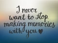 Vector love quote lettering I never want to stop making memories with you