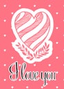 Vector lovely card template with striped heart and tree branch