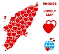 Vector Lovely Greek Rhodes Island Map Collage of Hearts