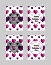 Vector lovely postcard/banner with purple polygonal hearts on the white background and text