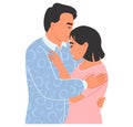 Vector loving couple hugging, reconciliation illustration. Man and woman embracing each other standing together isolated