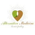 Vector loving heart decorated with green leaves. Wellness center abstract modern logotype can be used in medical and social theme