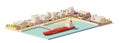 Vector low poly oil depot and oil tanker ship