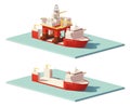 Vector low poly heavy lift ship and oil rig Royalty Free Stock Photo