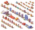 Vector low poly isometric buildings set Royalty Free Stock Photo