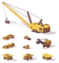 Vector low poly mining machines Royalty Free Stock Photo
