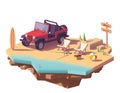 Vector low poly off-road vehicle on the beach Royalty Free Stock Photo