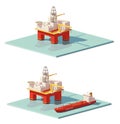 Vector low poly offshore oil rig drilling platform Royalty Free Stock Photo