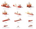 Vector low poly offshore oil exploration vessels Royalty Free Stock Photo