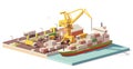 Vector low poly port container terminal and ship