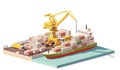 Vector low poly port container terminal and ship Royalty Free Stock Photo