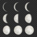 Vector set of Moon phases on transparent background Royalty Free Stock Photo