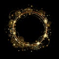 Vector luxury, Illustration gold circle, round shape. Abstract design, decoration element with golden frame line, glow light Royalty Free Stock Photo