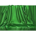 Vector luxury realistic green silk satin textile background. Elegant fabric shiny smooth material with waves.