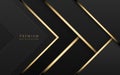 Vector luxury tech background. Stack of black paper material layer with gold stripe. Arrow shape wallpaper