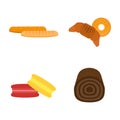 Vector macaroon baked bread products icons isolated set meal bakery wheat loaf rye grain snack breakfast baguette cereal