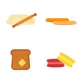 Vector macaroon fresh baked bread products icons isolatedset meal bakery wheat loaf rye grain snack breakfast baguette