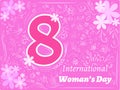 Vector magenta doodle greeting card International Woman Day