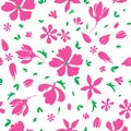 Vector Magenta Flowers Silhouettes Seamless